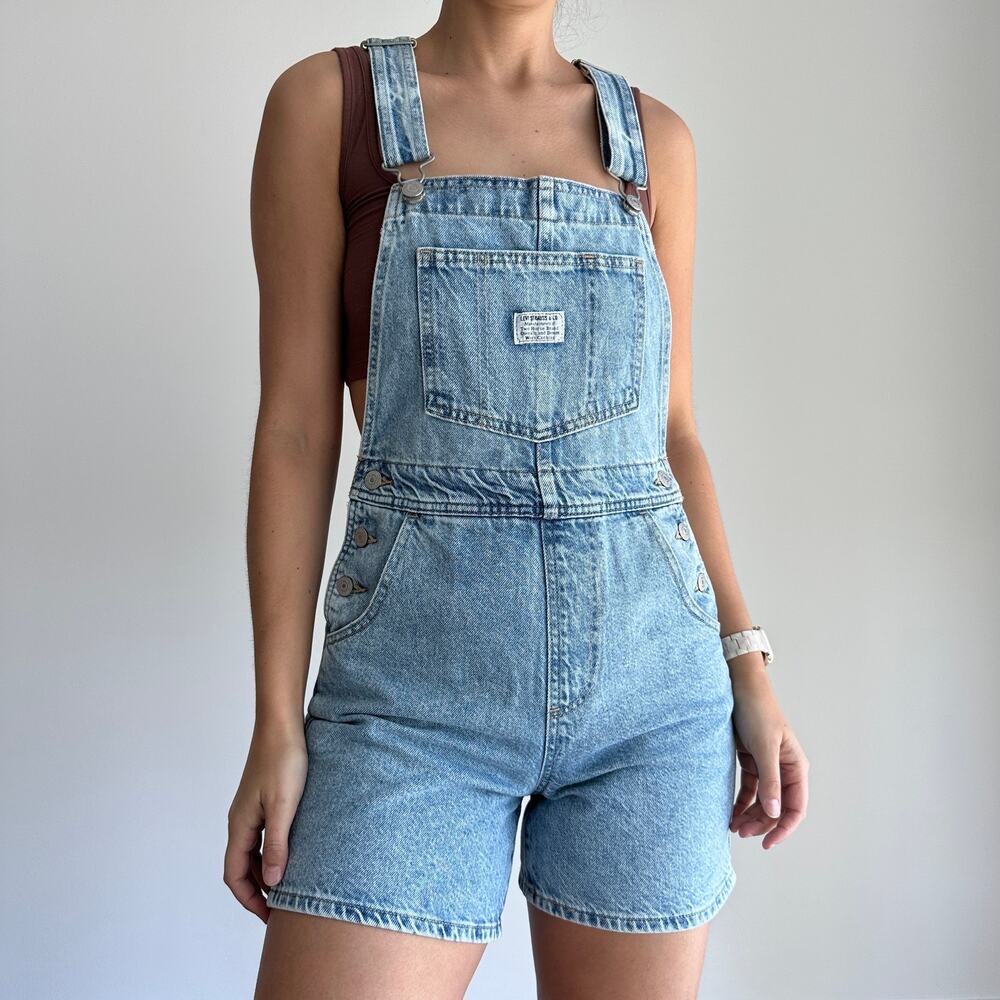 Free People Levi's Overalls Shorts Denim Shortalls Festival Bib Farmer - Picture 4 of 12